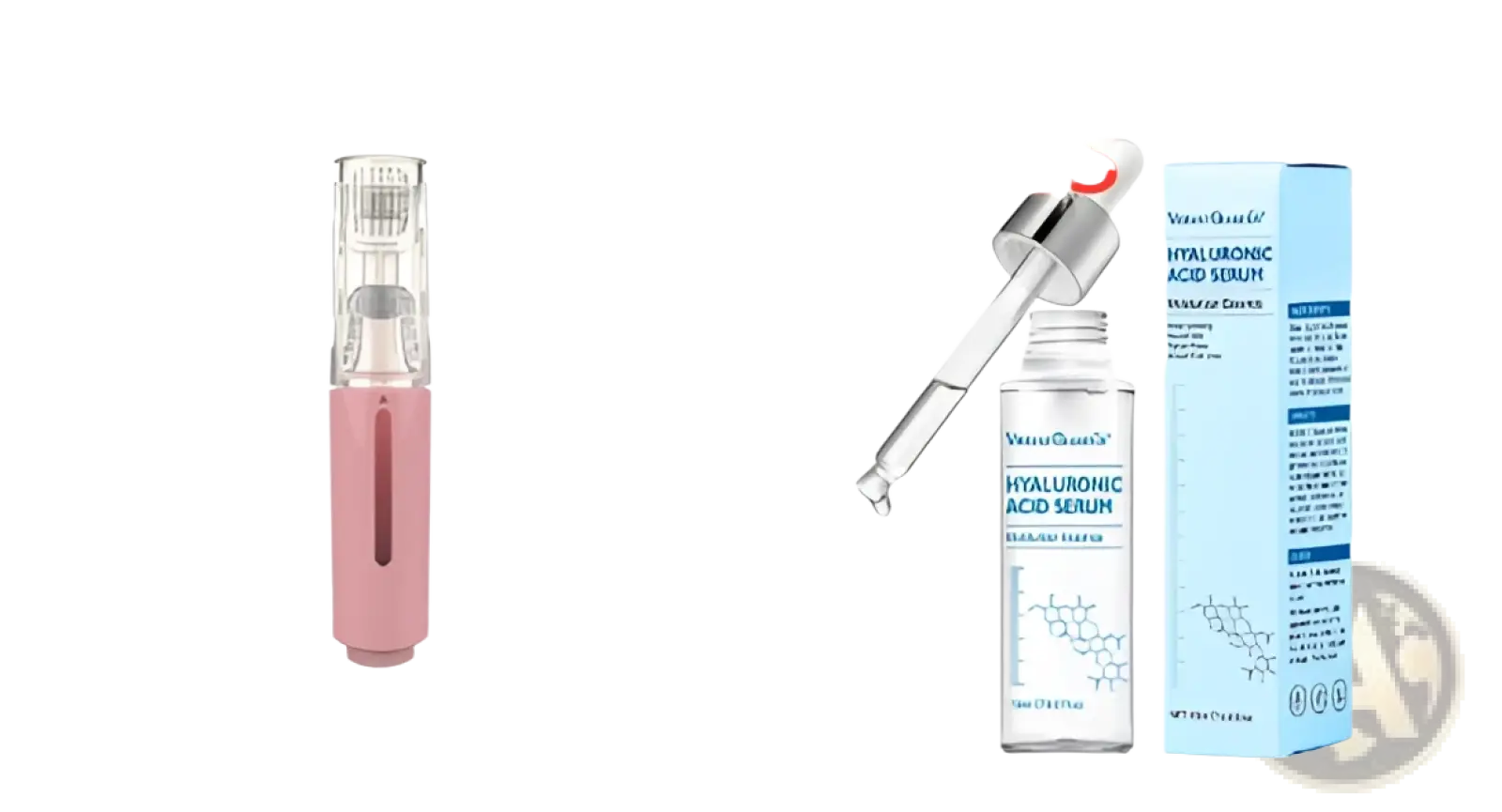 Pink handheld microdermabrasion microneedle lip roller and serum applicator device with clear top and silver accents