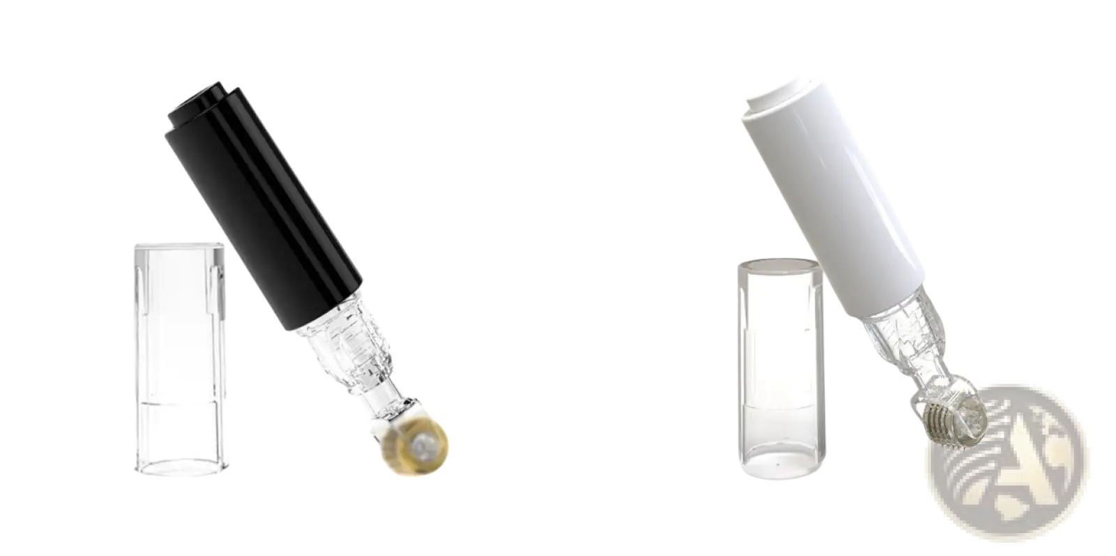 Black and white microneedle lip roller pens with transparent caps featuring 0.5mm needles for skincare use