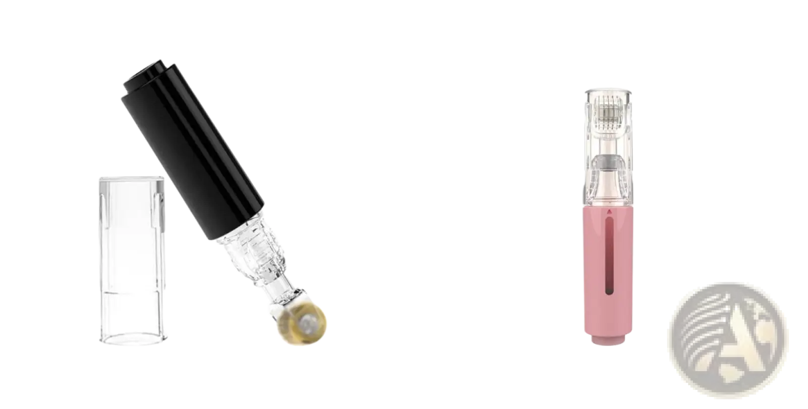 Pink and clear microneedle lip roller and serum applicator device with 0.5mm precision tip for facial skin treatment