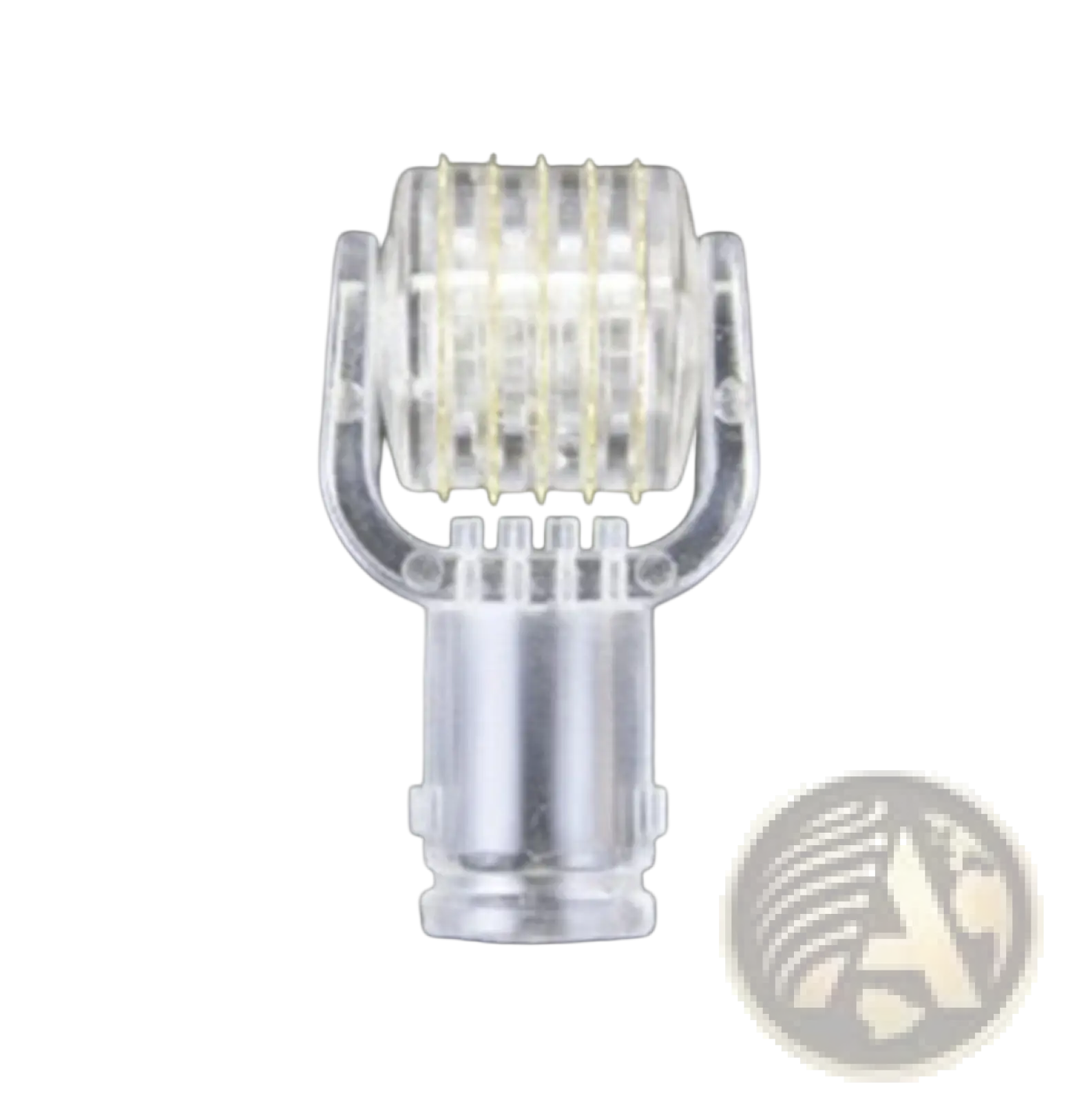 Clear plastic microneedle lip roller with fine 0.5mm needles and handle for serum application and skin treatment