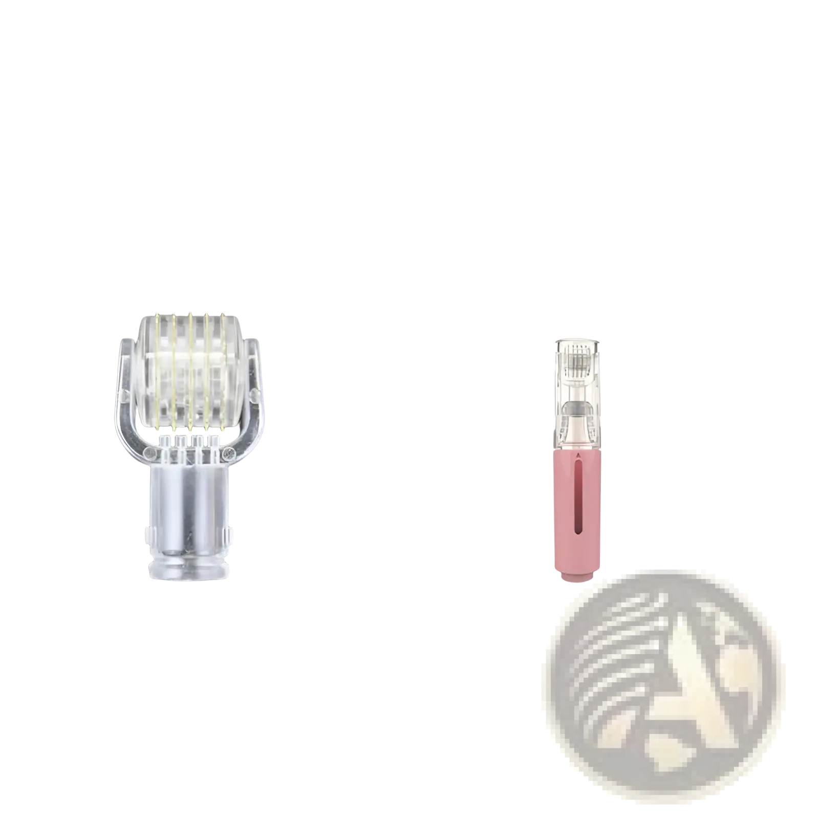 Pink and clear microneedle lip roller with 0.5mm needle array for skin treatment and serum application