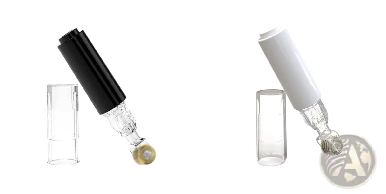 Black and white microneedle lip roller pens with 1.0mm needle head and transparent caps for skin treatment