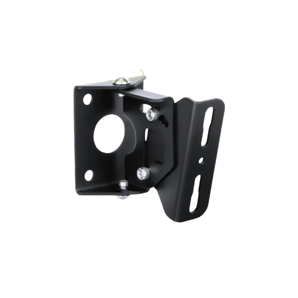 Black metal wall-mounted shelf with adjustable angles and circular mounting hole for micwl 10 inch conference speakers
