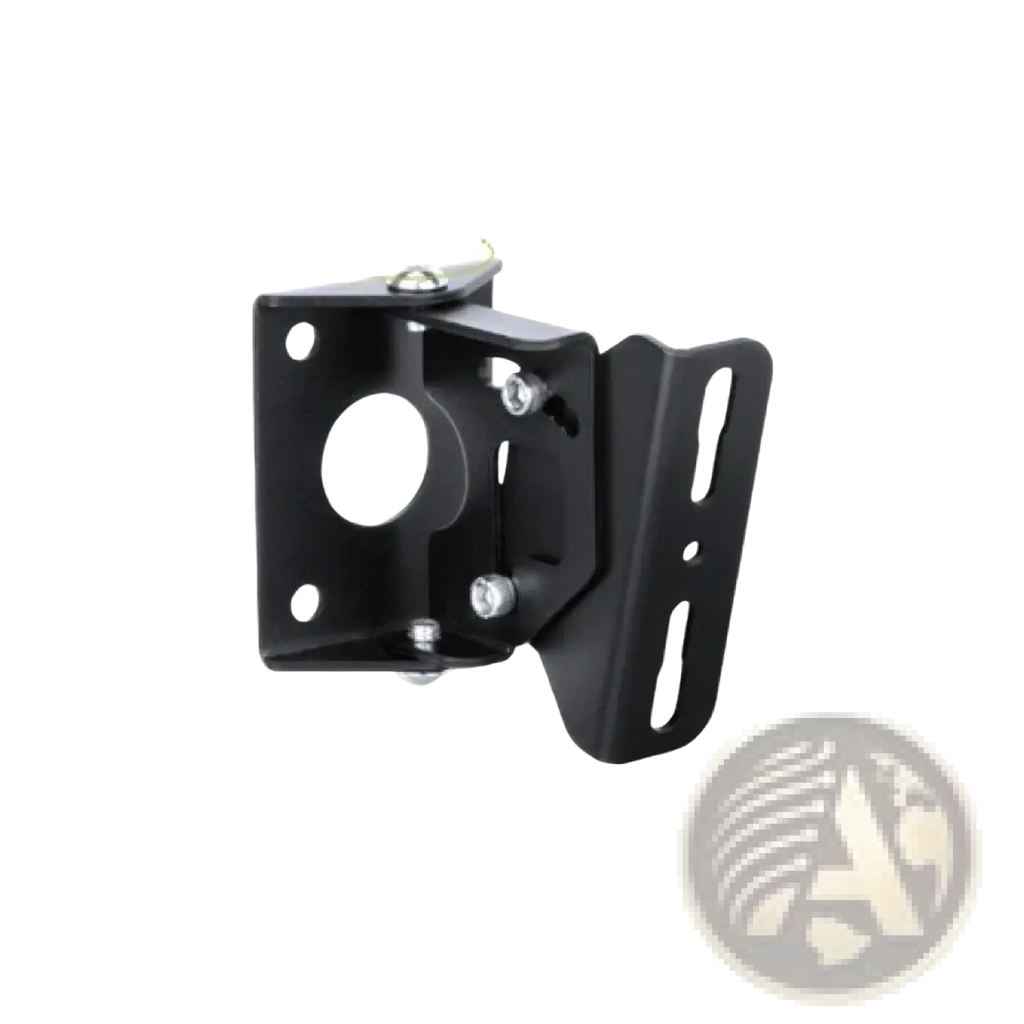 Black metal wall-mounted shelf with adjustable angles and circular mounting hole for micwl 10 inch conference speakers