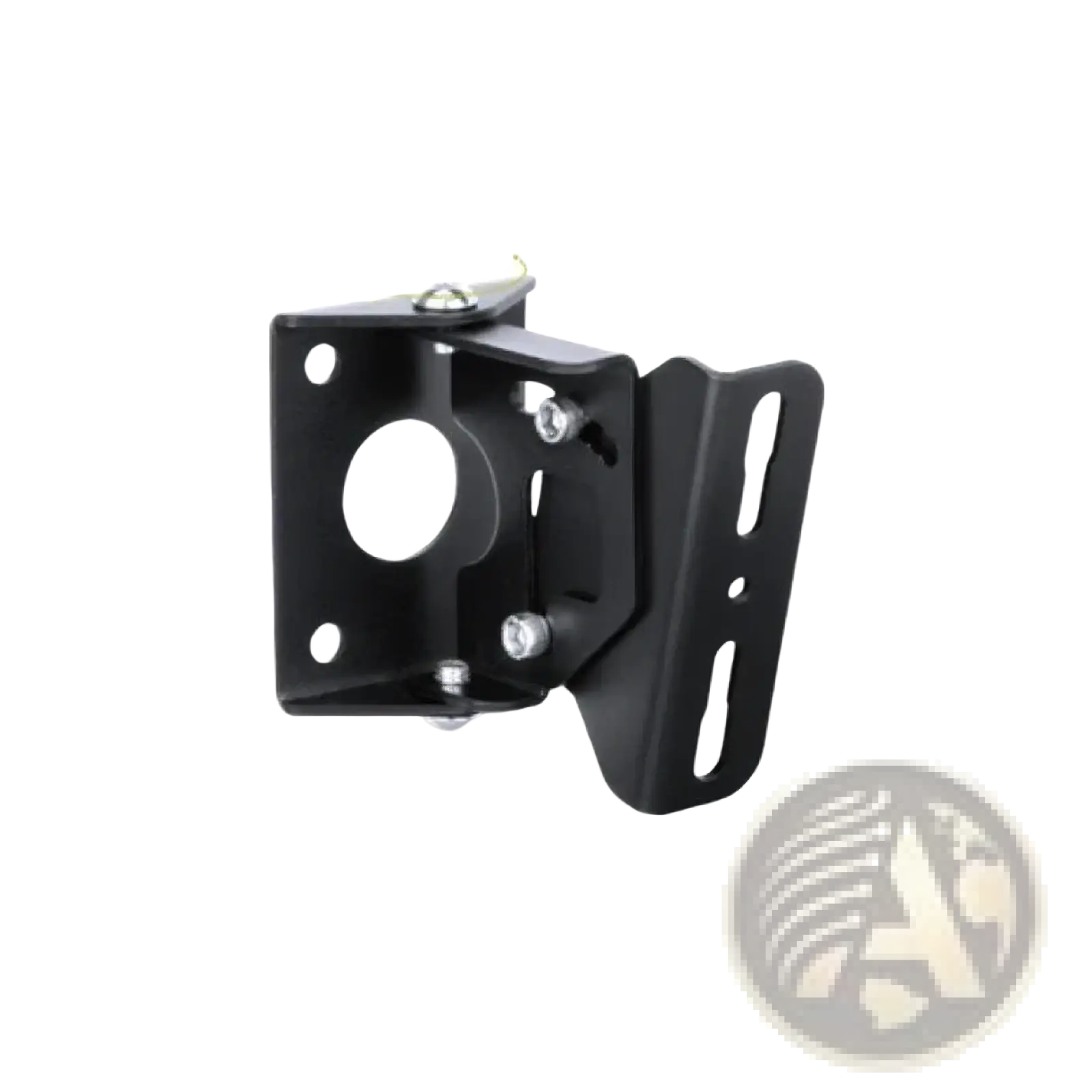 Black metal wall-mounted shelf with adjustable angles and circular mounting hole for micwl 10 inch conference speakers