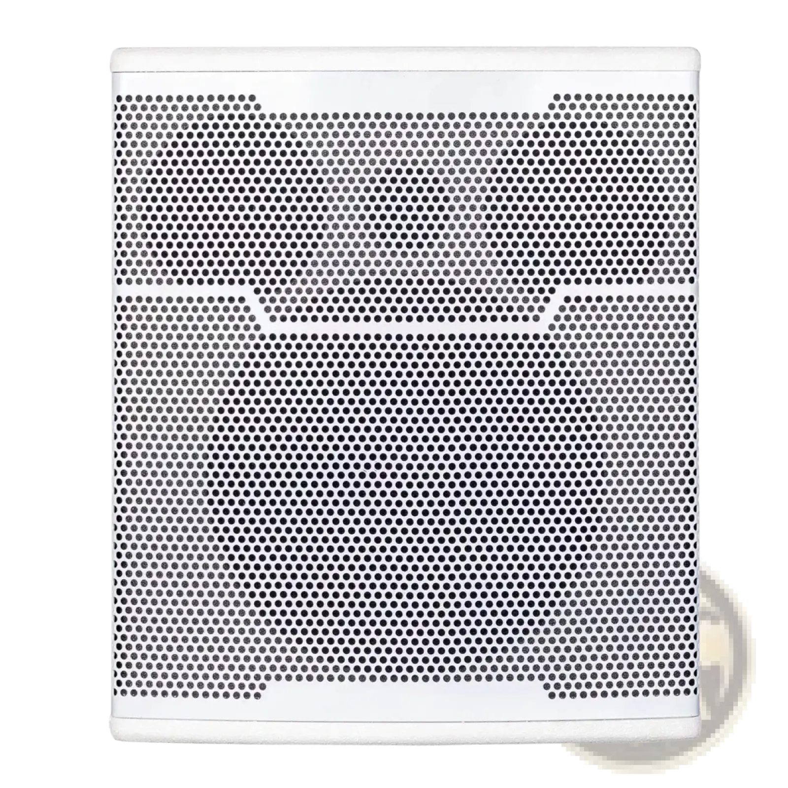 White perforated metal grille with evenly spaced circular holes on the front of micwl 10 inch wall mounted conference speaker