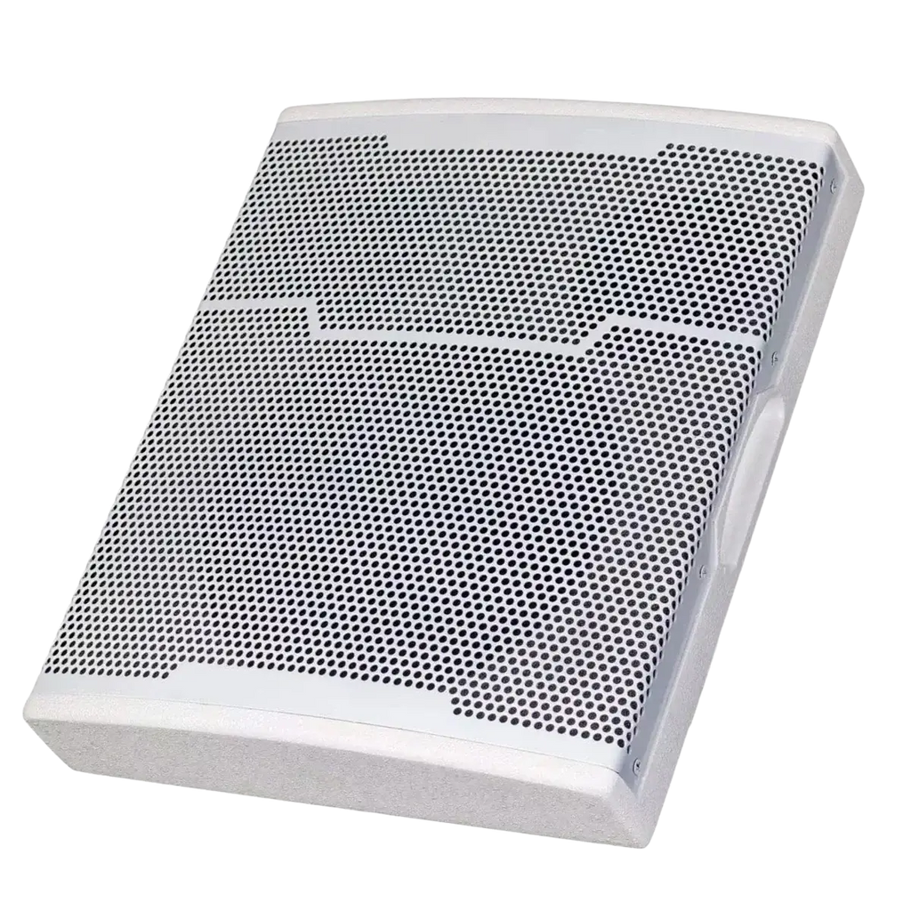White perforated Micwl 10 inch wall mounted conference speaker with sleek rectangular design and rounded edges