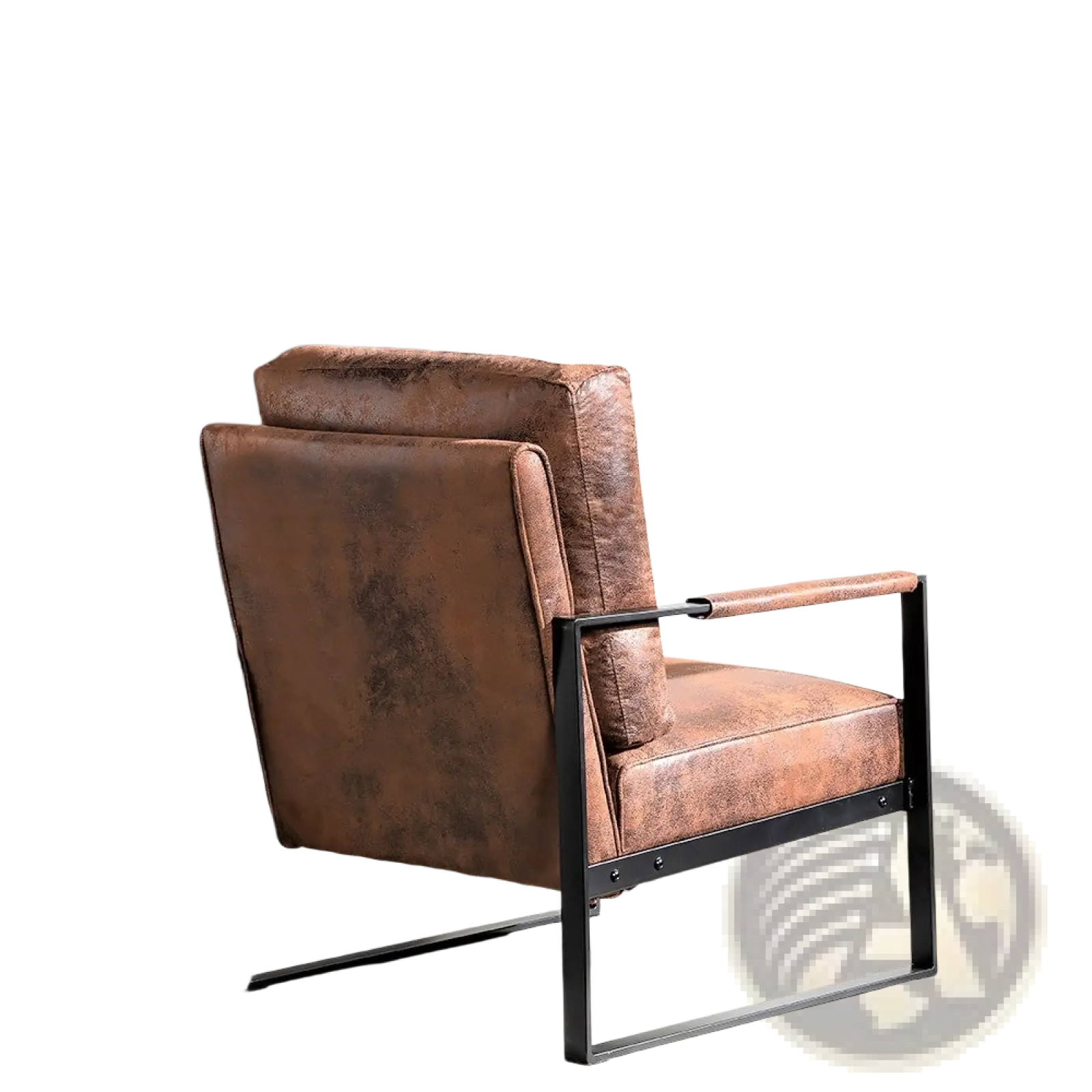 Mid century brown microfiber accent chair with brown leather upholstery and black metal frame for stylish seating