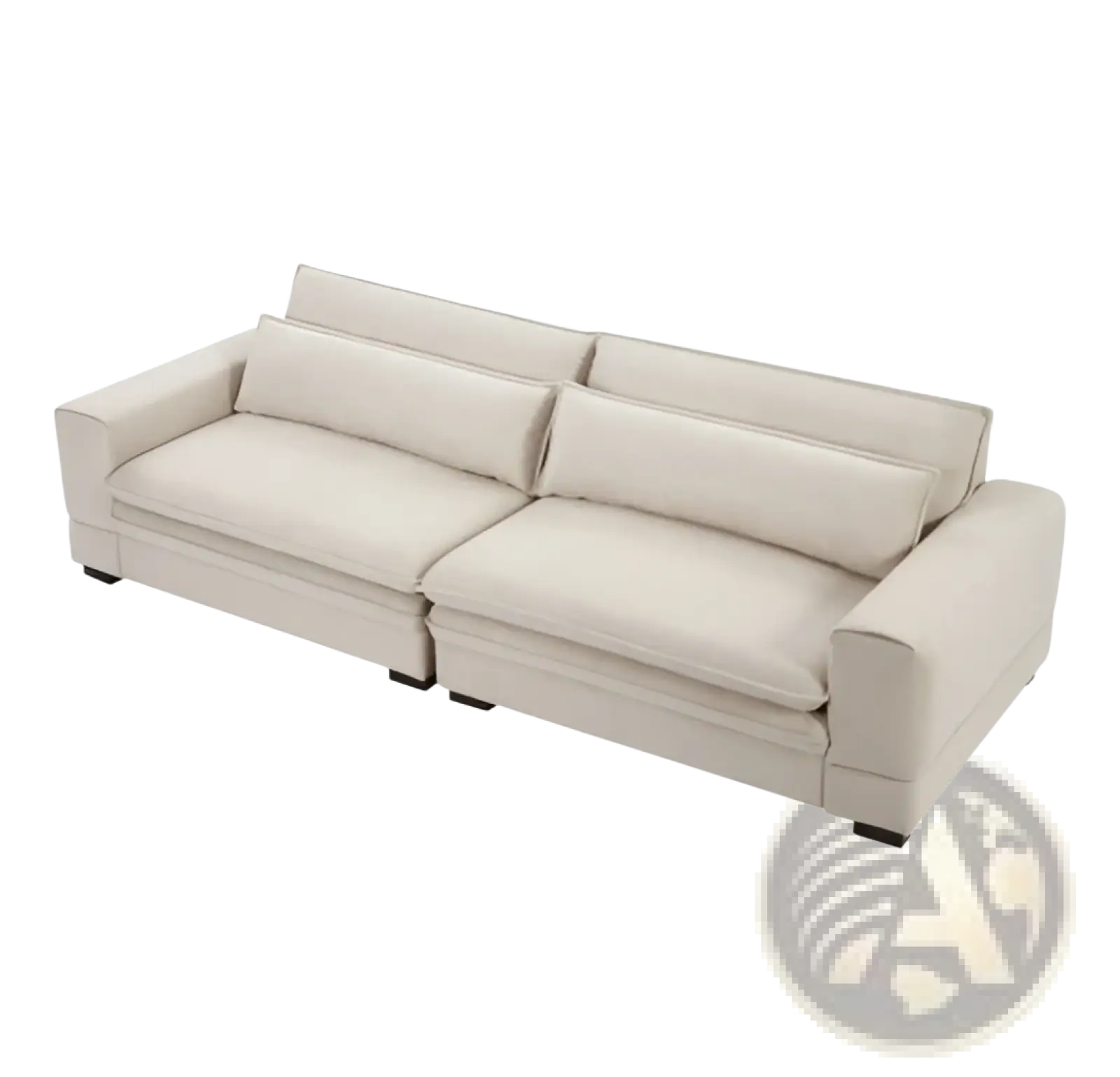 Beige upholstered mid-century modern 4 seat fabric sectional sofa with plush cushions and sleek black feet 105 inch