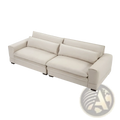 Beige upholstered mid-century modern 4 seat fabric sectional sofa with clean lines and matching cushions 105 inch