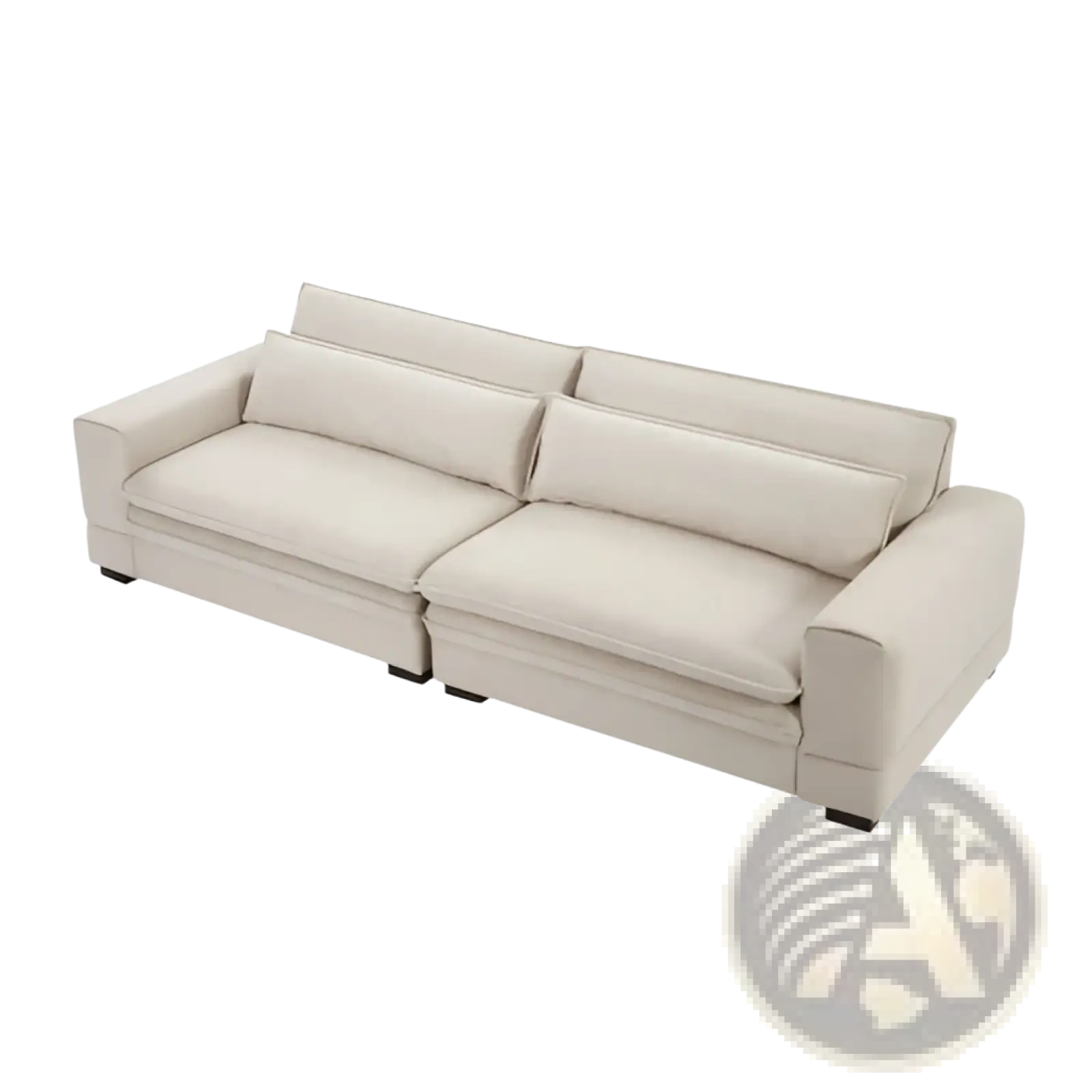 Beige upholstered mid-century modern 4 seat fabric sectional sofa with clean lines and matching cushions 105 inch