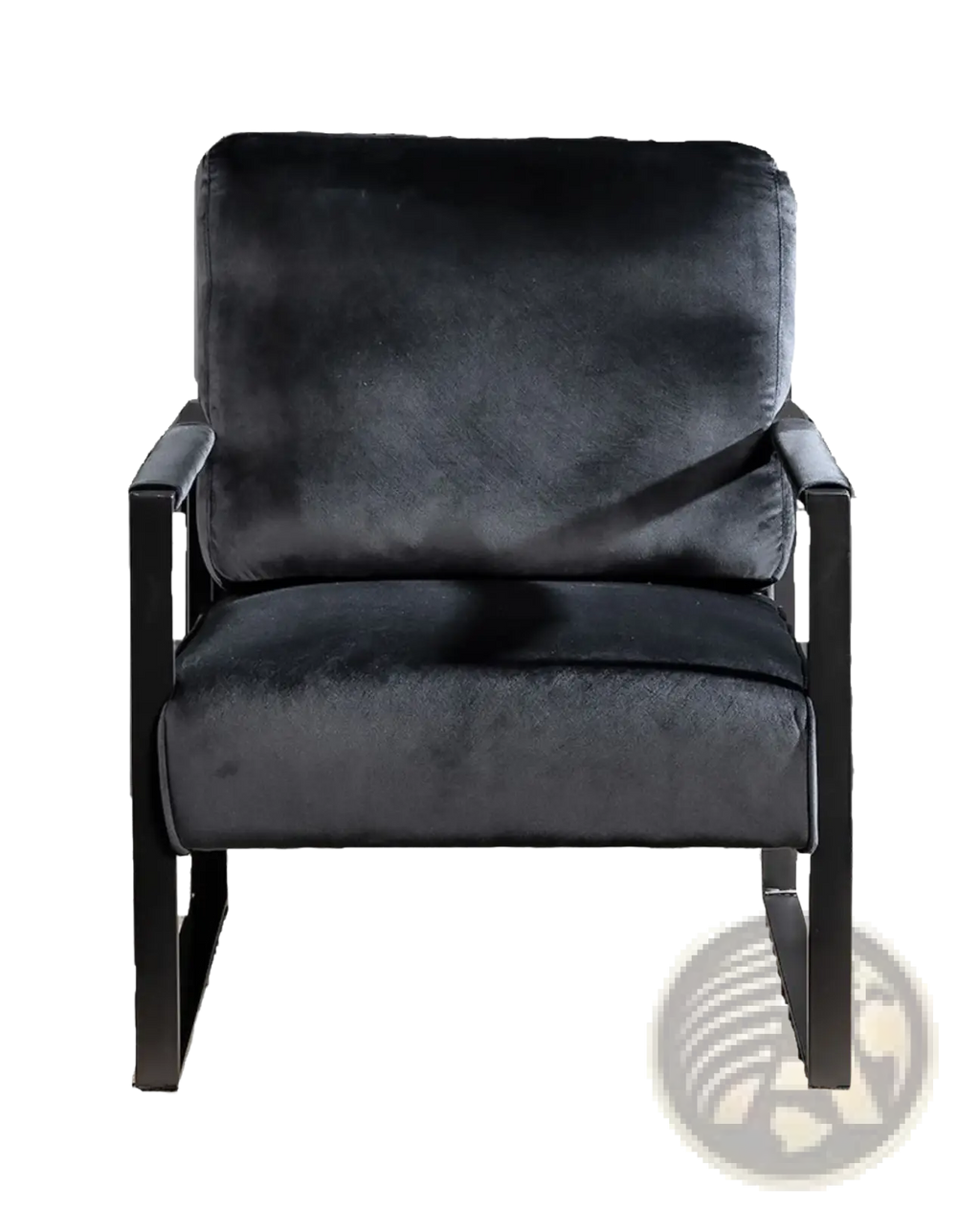 Mid century velvet accent chair with black velvet upholstery and sleek modern black metal frame for stylish seating