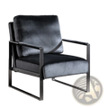 Mid century velvet accent chair featuring a black velvet seat with a sleek black metal frame