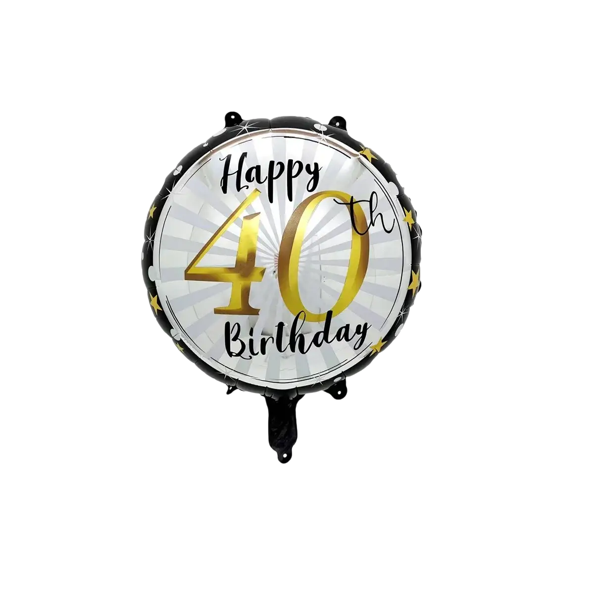 Milestone birthday foil balloon set 5pcs round silver and black metallic balloon with gold happy 40th birthday text and stars
