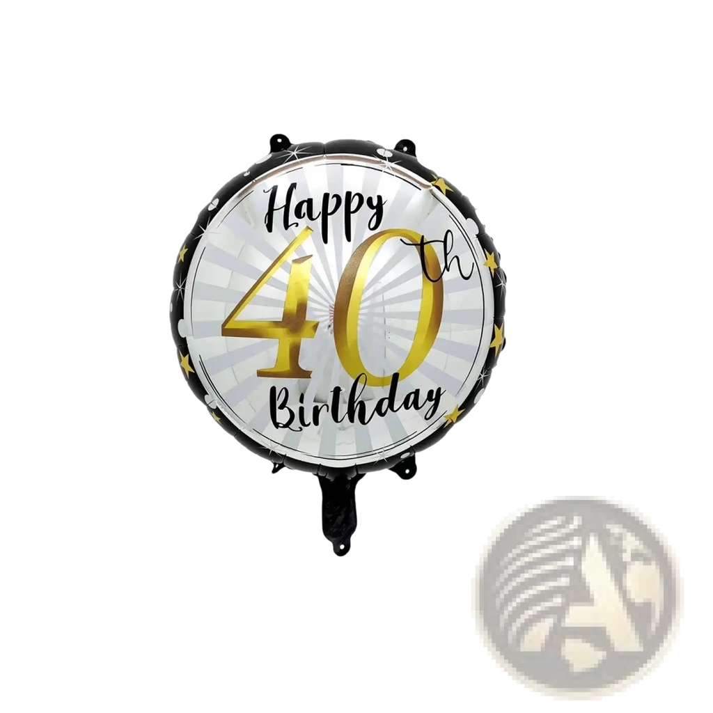 Milestone birthday foil balloon set 5pcs round silver and black metallic balloon with gold happy 40th birthday text and stars
