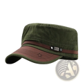 Military cadet baseball cap in olive green and brown cotton with adjustable fit and stitched star emblem on the brim