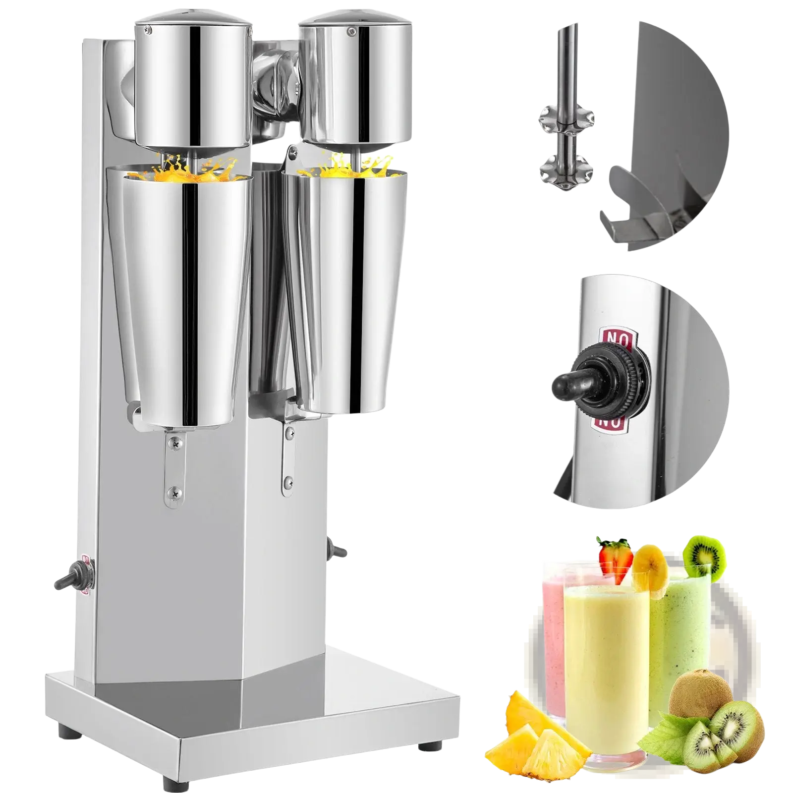 Stainless steel milkshake maker commercial double head blender with dual chamber and sturdy silver base
