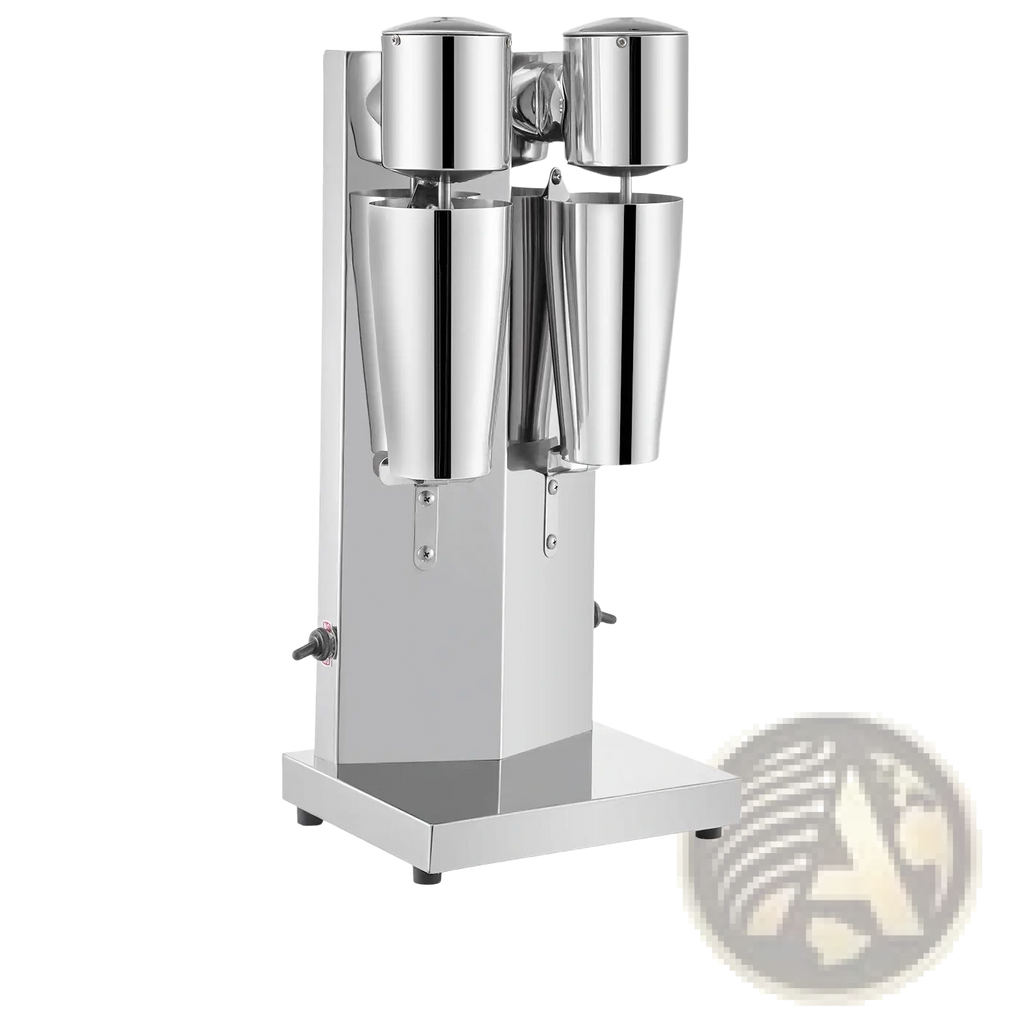 Milkshake maker commercial double head 180w silver with stainless steel dual-shaker mixer and polished chrome finish