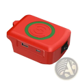Milwaukee 18v battery wireless charger and usb adapter in red with green charging pad and dual usb ports