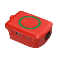 Milwaukee 18v wireless phone charger power bank in red with green charging pad and dual usb ports for quick charging