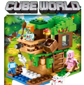 A vibrant green and brown building block treehouse from the minecraft building block village and jungle playset