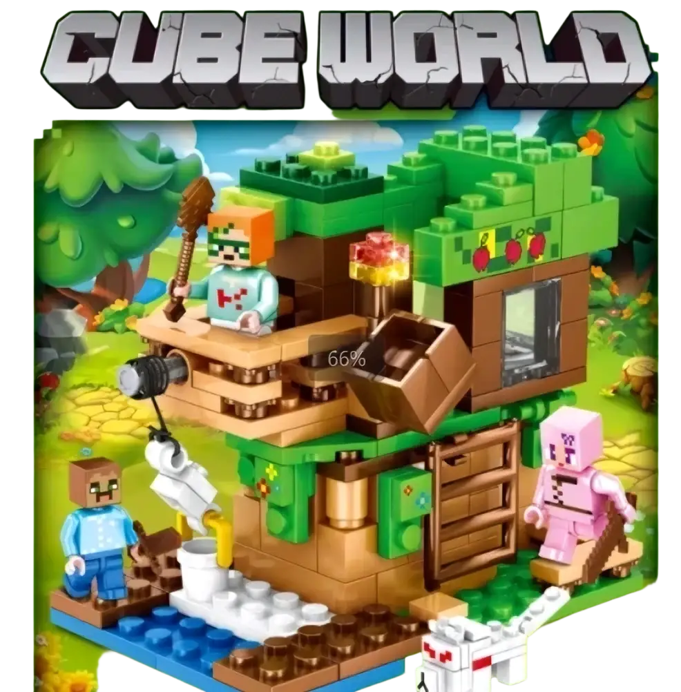 A vibrant green and brown building block treehouse from the minecraft building block village and jungle playset