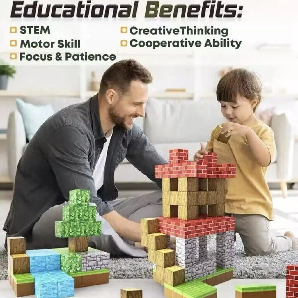 Minecraft magnetic building blocks 100pc educational toy in red green blue and gray for creative play