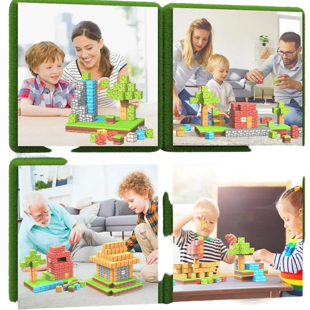 Colorful pixelated minecraft magnetic building blocks made of plastic for educational and creative play 100pc set