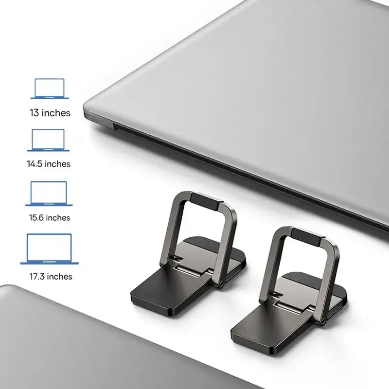 Black magnetic mini aluminum laptop stand with sleek minimalist design for portable notebook support