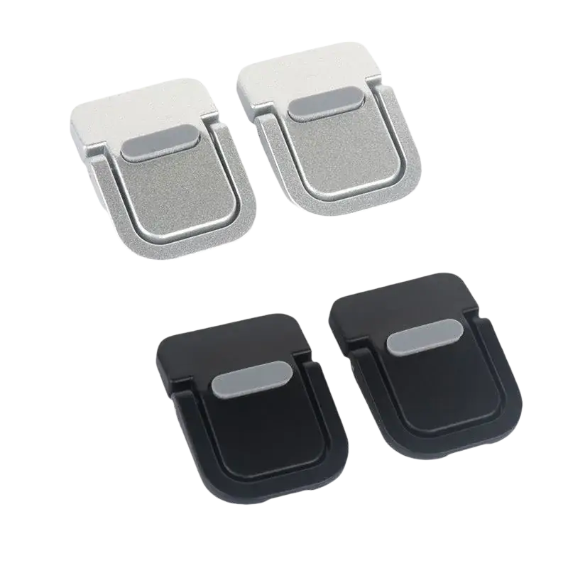 Silver and black plastic clips with matte finish for mini aluminum laptop stand portable notebook support