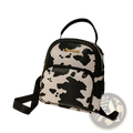 Mini backpack in black and white cow print with gold-tone logo detailing in korean style design