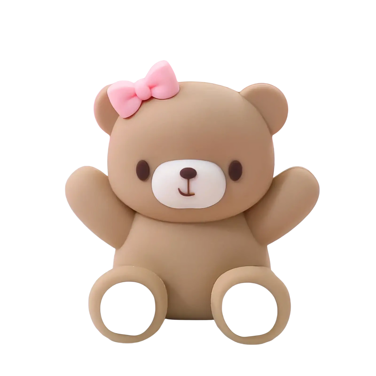 Cute brown teddy bear figurine with pink bow and white paw pads from mini bear cake topper set