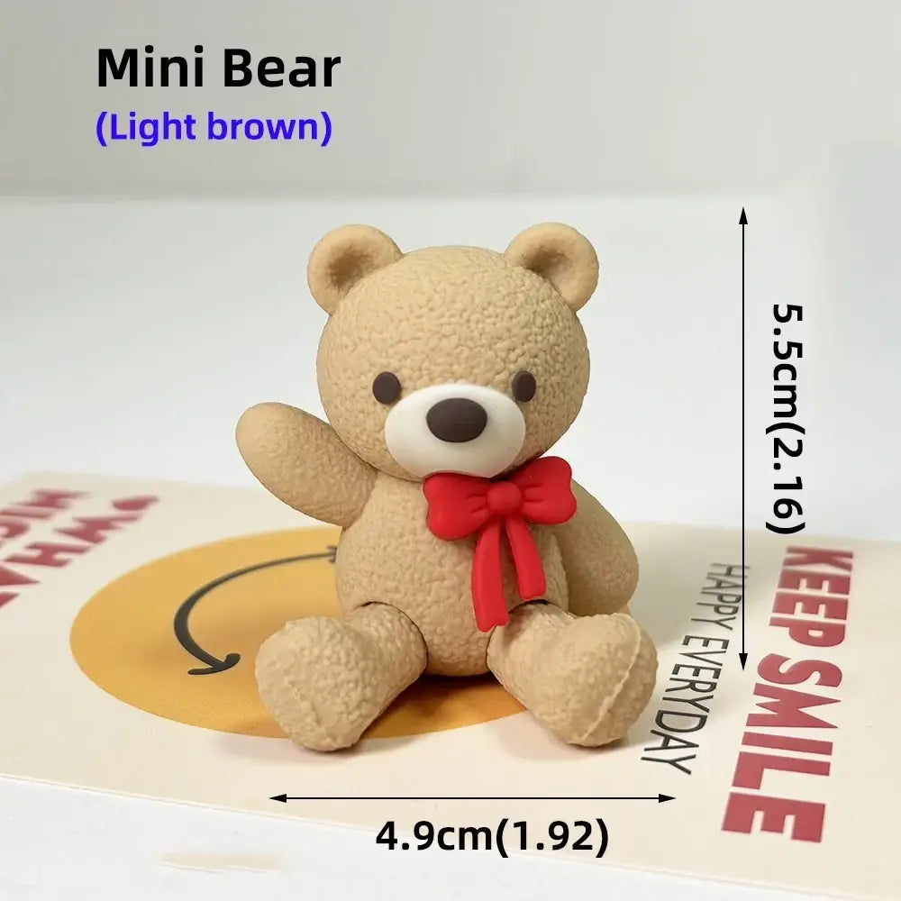 Light brown mini bear cake topper figurine with red bow tie perfect for cake decoration sets