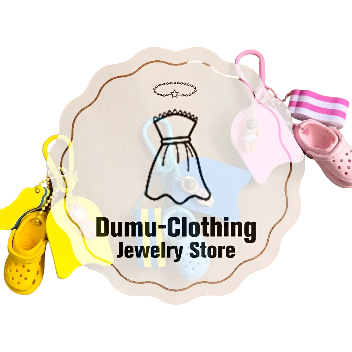Pink crocs mini clog keychain beach bag charm with striped ankle strap and small decorative charm attached