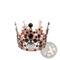 Mini crown cake topper and hair tiara in rose gold adorned with black and clear faceted gemstones