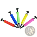 Mini doll swim ring set 1/12 beach accessory of a colorful plastic hand pump with black handle and nozzle in multiple colors