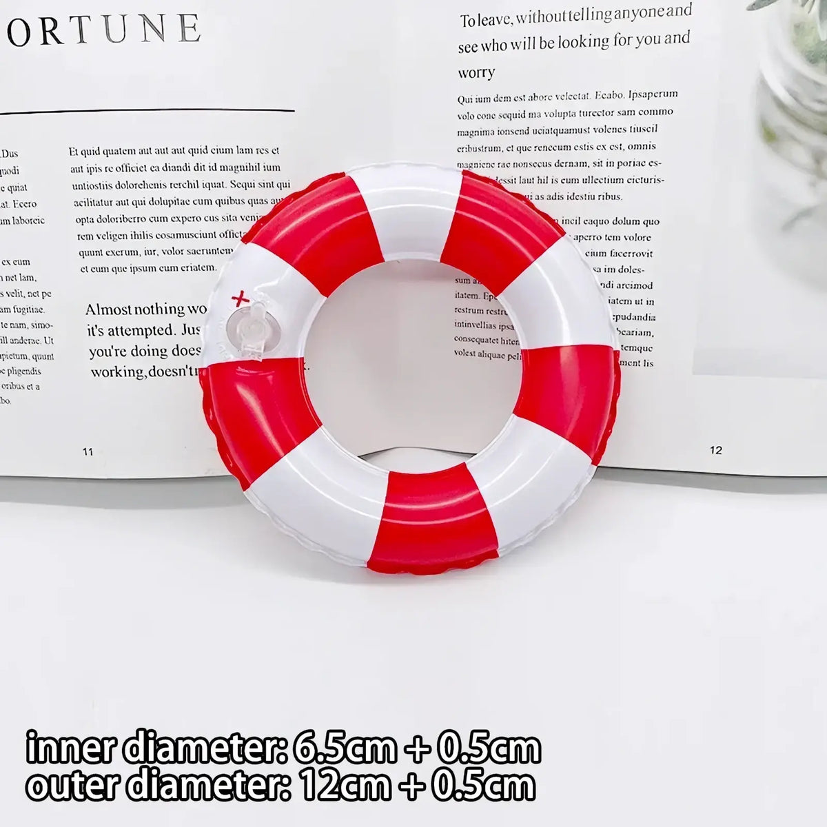 Mini doll swim ring set 1/12 red and white inflatable life preserver ring with clear plastic handle beach accessory