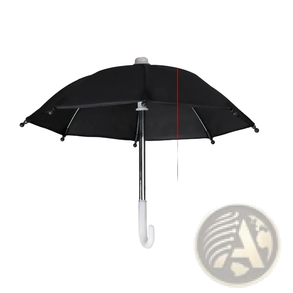Mini doll umbrella bjd accessories black umbrella with white curved handle silver shaft 21.5 cm height