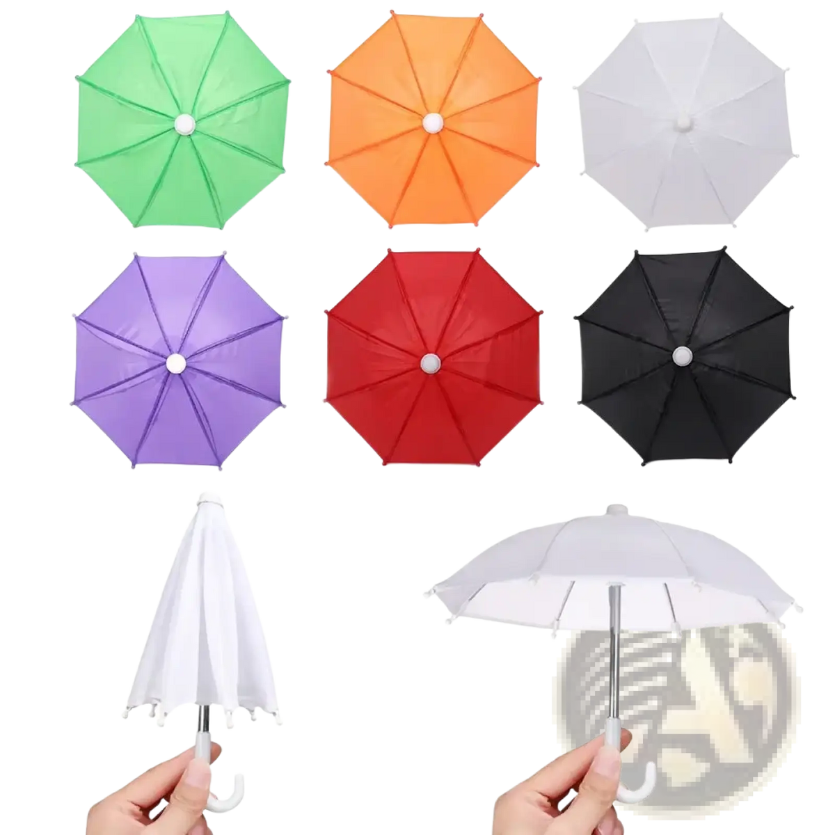 Mini doll umbrella bjd accessories featuring vibrant green orange white purple red and black umbrellas with metallic handles