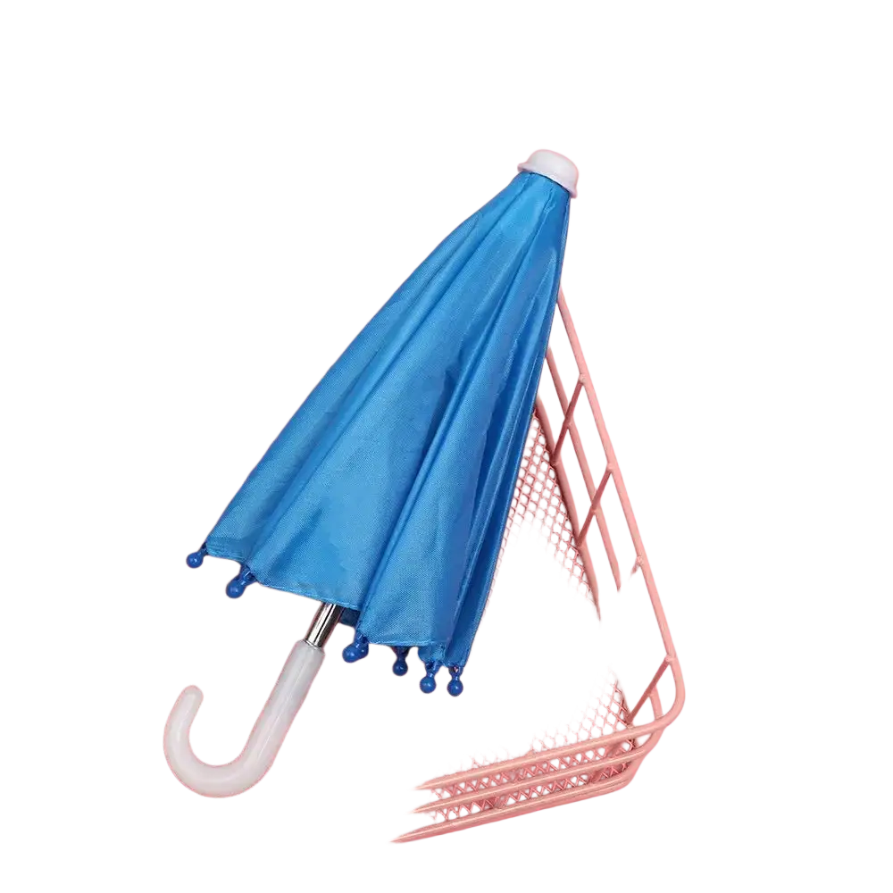 Mini doll umbrella bjd accessories vibrant blue glossy finish with white handle tip and blue ball accents along edges