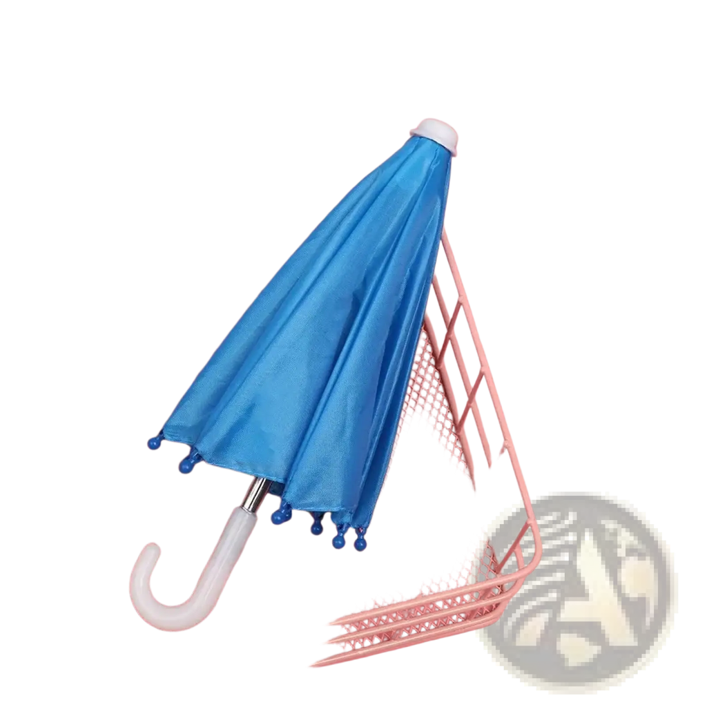 Mini doll umbrella bjd accessories vibrant blue glossy finish with white handle tip and blue ball accents along edges