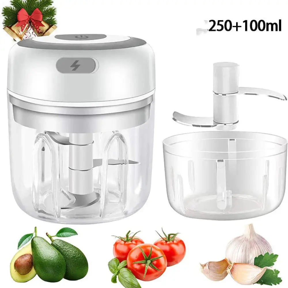 Usb electric mini food chopper and garlic mincer in white and transparent design with sleek modern appearance