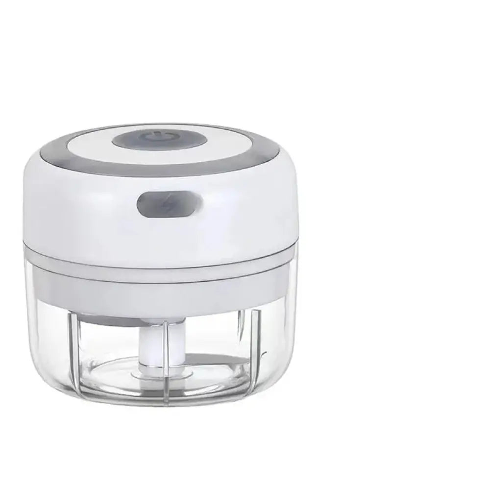 Compact white and gray usb electric mini food chopper with clear plastic bowl for garlic mincing and food chopping