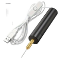Black cylindrical usb-powered mini electric handheld drill with gold chuck and metal bits for diy resin jewelry crafts