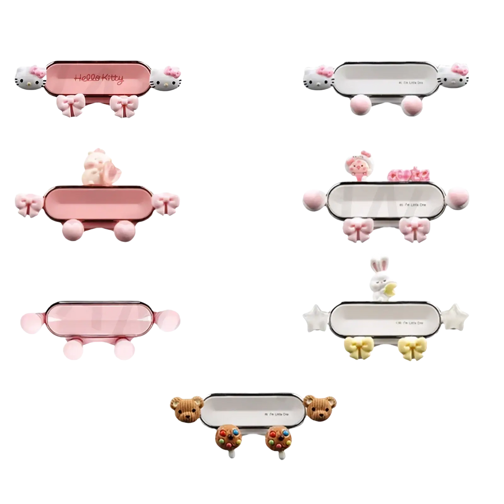 Mini ev phone mount bunny design phone case in pink and white with hello kitty theme and cute bow details shown from back