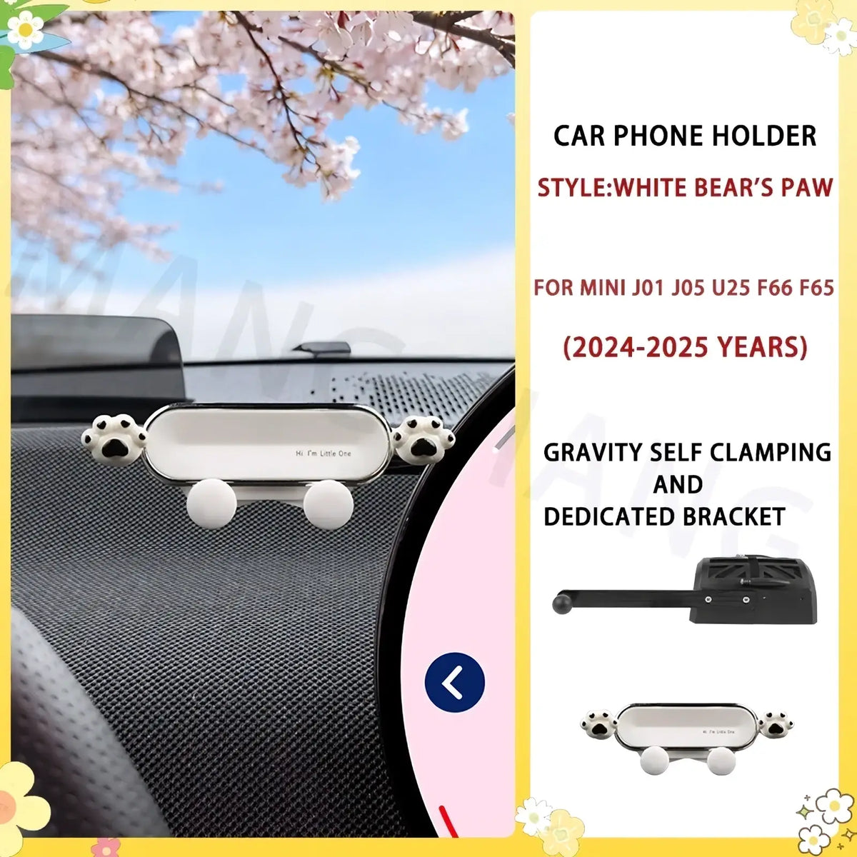 White bear paw-style mini ev phone mount with sleek minimalist design and soft-touch material for car use