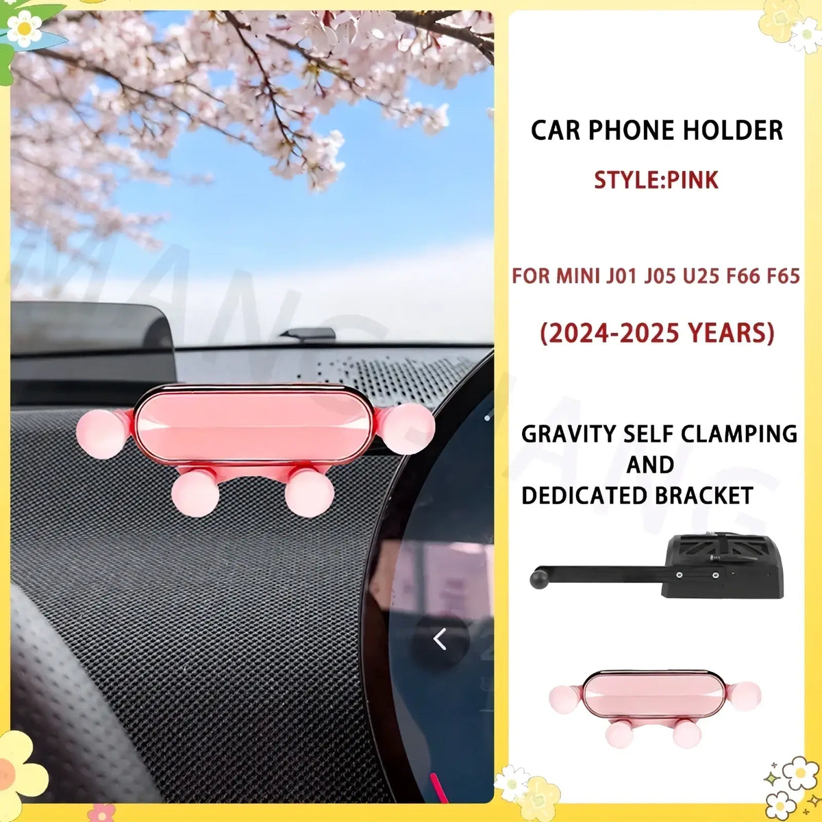 Mini ev phone mount bunny design pink glossy plastic car phone holder with rounded ends and suction cups for secure grip