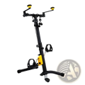 Black and yellow adjustable mini exercise bike with padded footrests and handlebars for upper and lower limb training
