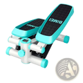 Teal and white bimei mini fitness stepper with black textured footpads and resistance bands for home workouts