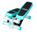 Teal and white bimei mini fitness stepper with black textured footpads and resistance bands for home workouts